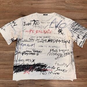 Balmain Scribble-Printed Crewneck T-Shirt RARE